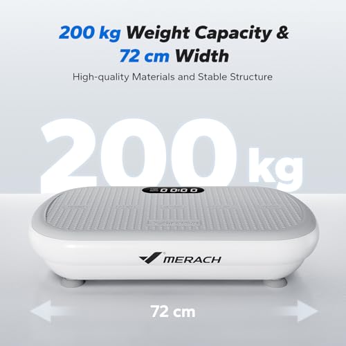 MERACH Powerful Vibration Plate Exercise Machine for Weight Loss and Shaping, 13 mm Large Amplitude, 200 kg Weight Capacity, Silicone Pedal, Built-in Bluetooth Speaker