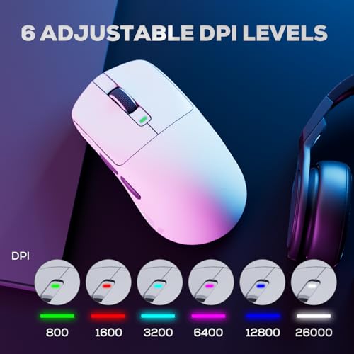RK Royal Kludge M3 Wireless Gaming Mouse Ultralight 47g, PAW3950 Sensor 42000 DPI, 8K Wireless Mouse BT/2.4G/USB, 5 Programmable Buttons, Ergonomic Design, 650mAh Battery for PC/Consoles, White