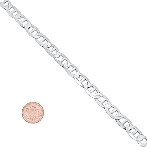 925 Sterling Silver Italian Crafted 8mm Beveled Flat Mariner Link Chain, 22" + Bonus Polishing Cloth