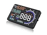 IP Brothers Head Up Display - Colorful Multifunction Dashboard Mounted Screen HUD A8 with OBD2 Interface - Plug & Play - Speedometer Fuel Consumption Temperature - Gift Sticky Pad & Reflective Film