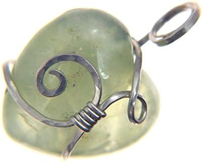 Phrenite with Epidote Puff Heart sterling Silver Wire wrapped Necklace with sp chain 2796P