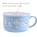 Whitenesser Asian Porcelain Noodle Bowls with Lid Japanese Style Microwavable Ceramic Ramen Bowl with Lid (Blue)