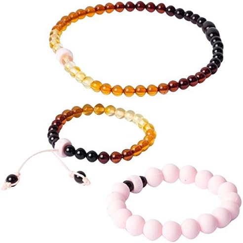 Baltic Amber Teething Necklace Set for Babies - Baby Teether Necklace + Bracelet w/ Anti-Inflammatory, Drooling &amp; Teething Pain Relief Properties | Unique Design | Great Baby Shower Gift - Pink