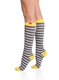 VIM & VIGR Women's 15-20 mmHg Compression Socks: Nautical Stripes - Grey, White, Yellow (Nylon) (Medium)