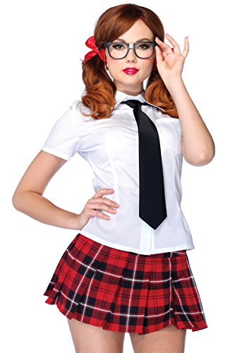 Leg Avenue Women's 4 Piece Private School Sweetie School Girl Costume, White/Red, Small