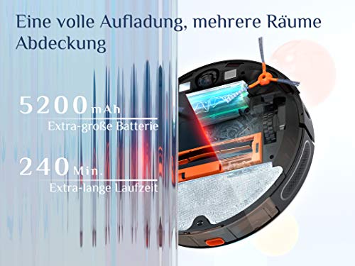 KÝVÖL S31 Saugroboter mit Wischfunktion, Laser Navigation, Seblstentleerung, 2800Pa Saugkraft Staubsauger Roboter mit Karte, 240Min. Laufzeit, Kompatibel mit Alexa, Ideal für Haare, Teppiche – Bild 5