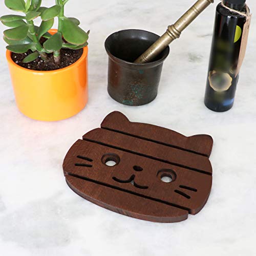 Wooden Cat Face Trivet | Teapot Coaster | For Hot Pots, Pans, Dishes | Kitchen, Table Decor, Accessory - Thumbnail 6
