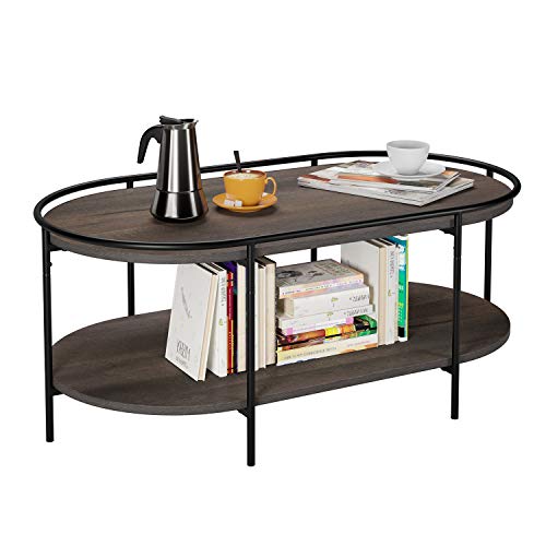 HOMECHO Coffee Table, Industrial Oval Living Room Table, 2Tier Hill