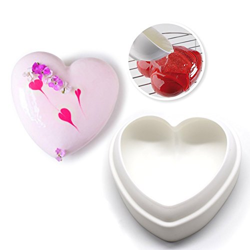 Chige Heart Mousse Cake Mold Trays, 6.2-inch Silicone Baking Pan-Food Grade & BPA Free-Not Sticky Mould Suitable For Mousse,Chocolate Brownie,Jelly,Ice Cream,Chiffon,Cheesecake,Fondant - Thumbnail 6