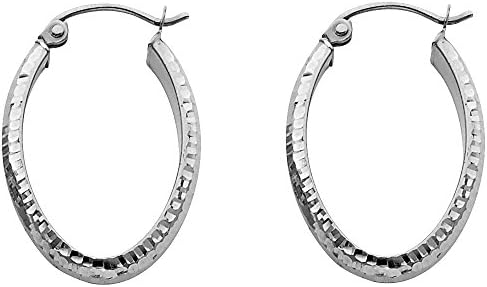 14k White Gold 3.5mm Thickness Oval Shape Hool Earrings (24 x 17 mm)