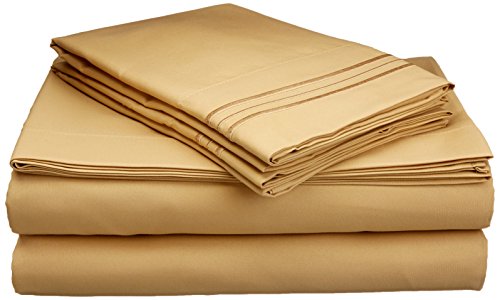 Sweet Home Collection 1800 Thread Count Egyptian Quality 3 Piece Deep Pocket Bed Sheet Set, Twin, Camel