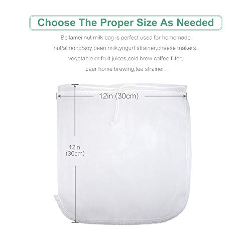 Bellamei Nut Milk Bag Reusable 2 Pack Nut Bags For Almond/Soy Milk Greek Yogurt Professional for Cold Brew Coffee Tea Beer Juice Fine Italian Nylon Mesh (2 pack - 12"x12") - Thumbnail 6