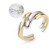 Qermolas Dainty Twist Open Ring for Women, 18K Gold Plated Minimalist Adjustable Detachable Wear Band Statement Stacking Jewelry
