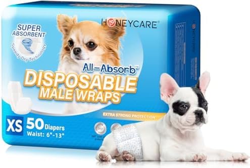 HONEY CARE All-Absorb A27 Male Dog Wrap, 50 Count, Extra Small (Pack of 6) Image