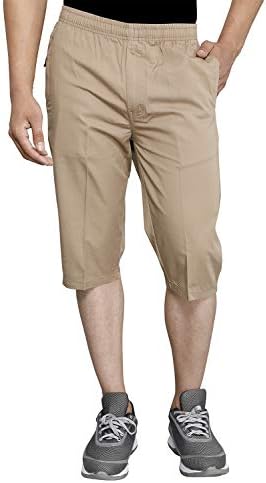 SAPPERCotton Plus Size Shorts for Men | Regular Fit Below Knee Shorts with Pockets | Elasticated Waistband | Casual Wear Solid 3/4th Capri Shorts | Perfect for Summers