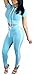ChongErfei Women's Sexy Bodycon Round Neck Hoody Pants 2-Piece Jumpsuit Sportswear (Large, Sky blue)
