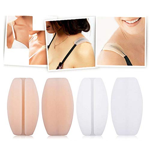 8 Pieces Bra Strap Cushions Women's Soft Silicone Bra Strap Pad Holder Non-slip Relief Pain Shoulder Pads Comfort Protectors - 2 Color, White, Beige