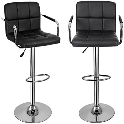 Bar Stools for kitchens set of 2 Backrest Armrest, OiCDi 2x breakfast Bar kitchen Stools with backs leather adjustable tall kitchen stools 57 to 75 cm with base 41.5 cm (2PCS-Black)