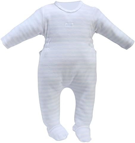 Cream Bebe Velour Baby Striped Footed Romper (0-3 Months, blue)