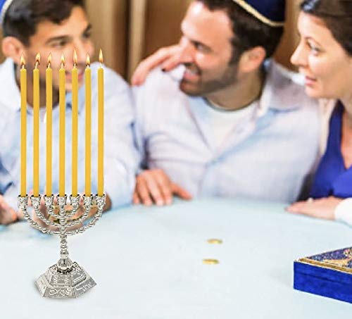 Votprof Small 7 Branch Gold Menorah + 45 Pure Beeswax Candles, 100% Beeswax, Natural Honey Scent, Dripless, Smokeless, Natural Cotton Wick, Modern Menorah - Thumbnail 3