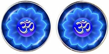 Om Earring, for Women Yoga bijoux Namaste earings Mandala Jewelry, Buddhism Stud Earrings, Glass cabochon Pendant Hinduism Earring