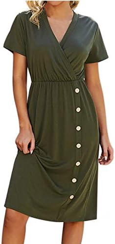 Women Dress Wrap V Neck Sundress Solid 
