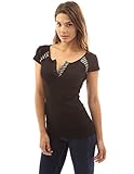 PattyBoutik Women’s Cap Sleeve Strip Trim Henley Blouse