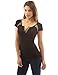 PattyBoutik Women's Cap Sleeve Strip Trim Henley Blouse