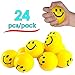 Smile Face Squeezable Stress Ball – Mega Pack of 24 - Tension Relief Activity Balls - Pressure Relieving Health Balls - Therapeutic Relaxing Neon Yellow Color