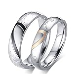 ROWAG Black 5MM Men Heart Shape Titanium Stainless Steel Couple Wedding Bands for Him and Her Pink 4MM Women Promise Engagement Rings