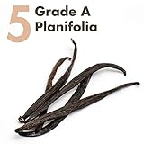 Vanilla Beans (Planifolia) Grade A Whole - 5 x Prime Gourmet - 5 to 6 inches for Extract, Baking, Coffee, Brewing, Cooking