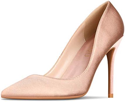 GOXEOU Women's Classic High Heels Stiletto Pointed Closed Toe Pumps Ladies Dress Party Evening Shoes - 4inch