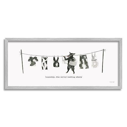 Stupell Industries Cow Doing Laundry Gray Framed Giclee Art Design by Cindy Jac…