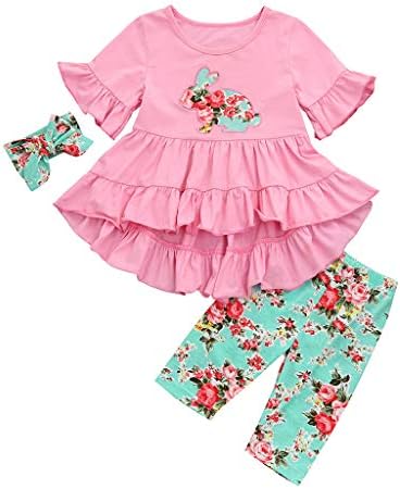 キッズ ドレストップス パンツ ヘッドバンド 3セット 本店 女の子 フリル袖 ウサギ 花柄 ワンピース ドレス 上下セット 可愛い プリンセスドレス ビーチドレス 出産祝い 通園 子供服 サンドレス 入学式 卒業式 発表会 夏 七五三