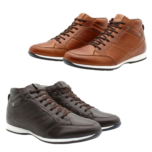 Kit 2 Pares Sapatênis Masculino Couro Legítimo Elegance Cano Alto com Zíper Lateral