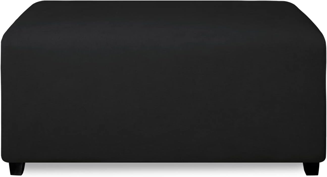 Slipcovers - PureFit Super Stretch Soft Form Fit Ottoman Cover Rectangle - Ottoman Slipcovers for Foot Stool & Folding Storage Furniture for Living Room with Nonslip Elastic Bottom (Large, Black)