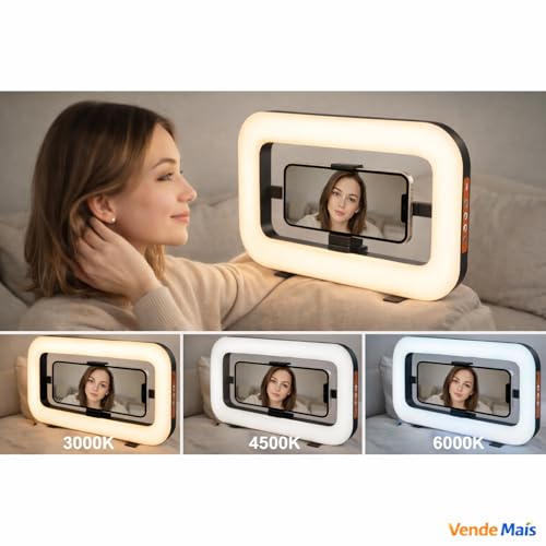 Ring Light LED Portátil com Suporte para Celular Universal e Controle de Luz Fria Quente e Neutra I Iluminador para Selfie Vídeo Foto Maquiagem e Gravação I Vende Mais