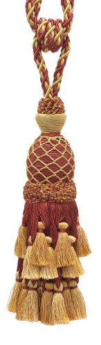 Lavish Burgundy Red, Gold Large Curtain & Drapery Tassel Tieback / Large 11â€ tassel, 34â€ Spread(embrace), 7/16â€ Cord, Imperial II Collection Style# TBIL-1 Color: BURGUNDY GOLD - 1253