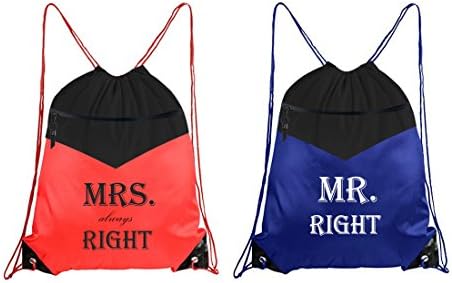 Set of 2 Drawstring bag Mr and Mrs Always Right Couple Wedding Gift