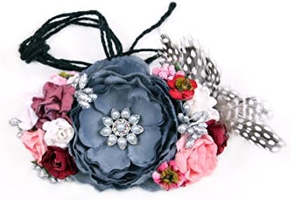 DIY Paper Flower Crown Headband Kit - Flowers Stamens Embellishments Felt Circles Jute Thread - Gray/mauve