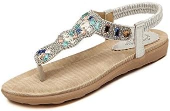 NewYork Offer Shop Womens Platform Wedge Sandals Bohemian Beaded Ethnic Style Shoes Thong Sandals Open Toe Slingback Beach Shoes (Retro Silver, 9 B(M) US/40EU)