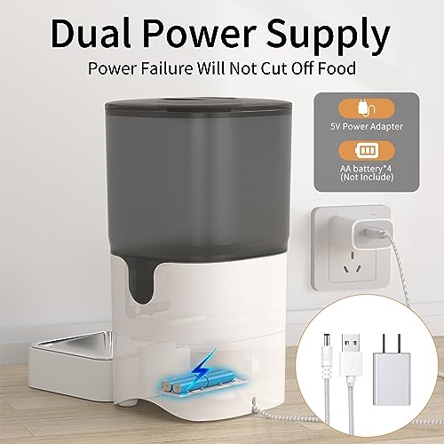 Dispensador de Alimento para Perros WiFi, Comedero Automático para Gatos, con Tazón de Acero Inoxidable, para Perro o Gato, Grabación de voz de 10 Segundos, Control Remoto, Alimentación Automática(6L)