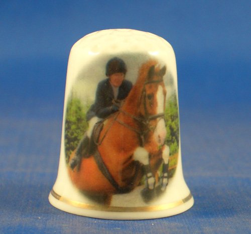 Porcelain China Collectable Thimble - Lady Showjumper Horse - Free Gift Box