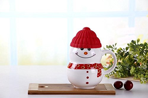 Satyam Kraft Ceramic Snow Man Mug with Silicon Lid Cover(1 Piece) for Kids Mug 300 ml (Red)