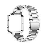Fitbit Blaze Band, Vteyes Stainless Steel Link Bracelet Watchband with Metal Frame Wrist Strap Band For Fitbit Blaze Smart Watch