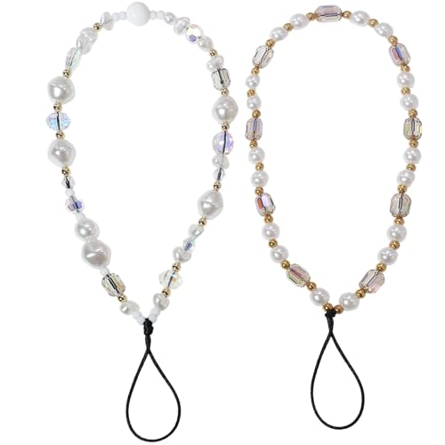 CMVFYL Beaded Camera Wrist Strap, Cute Phone Charms Strap, Pearl Bracelet Wrist Strap, Phone Keychain Decoration for Wallet