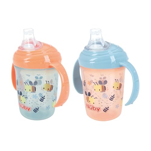 Nuby Borraccia in polipropilene (PP) Grip N Sip – Tazza antigoccia 240 ml / 8 once con doppio manico, lavabile in lavastoviglie e adatta al microonde, bicchiere adatto per 4 mesi Plus (api, confezione