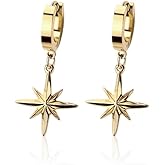 316L Stainless Steel North Star Dangling Huggie Hoop Earrings, Sold as a Pair