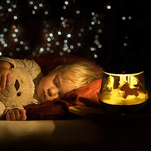 iEGrow Carousel Music Box, Touch Sensor LED Night Lights with USB Charging, 7 Color Gradient Lamp, Musical Toys Gifts for Kids, Baby, Birthday,Wedding (Yellow)