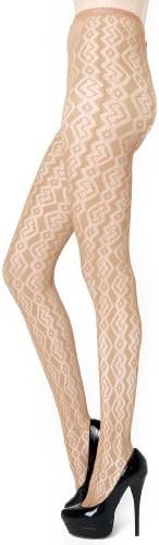 Zig Zag Coils Fishnet Pantyhose (Queen, Beige)